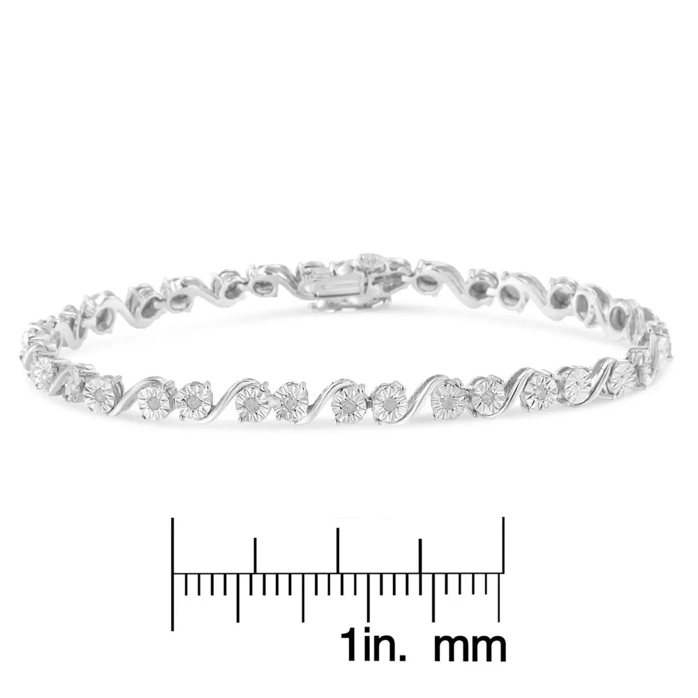 .925 sterling silver 1/10 cttw round diamond ’s’ link miracle plate tennis bracelet (i j color i3 clarity) 7 1/4’’