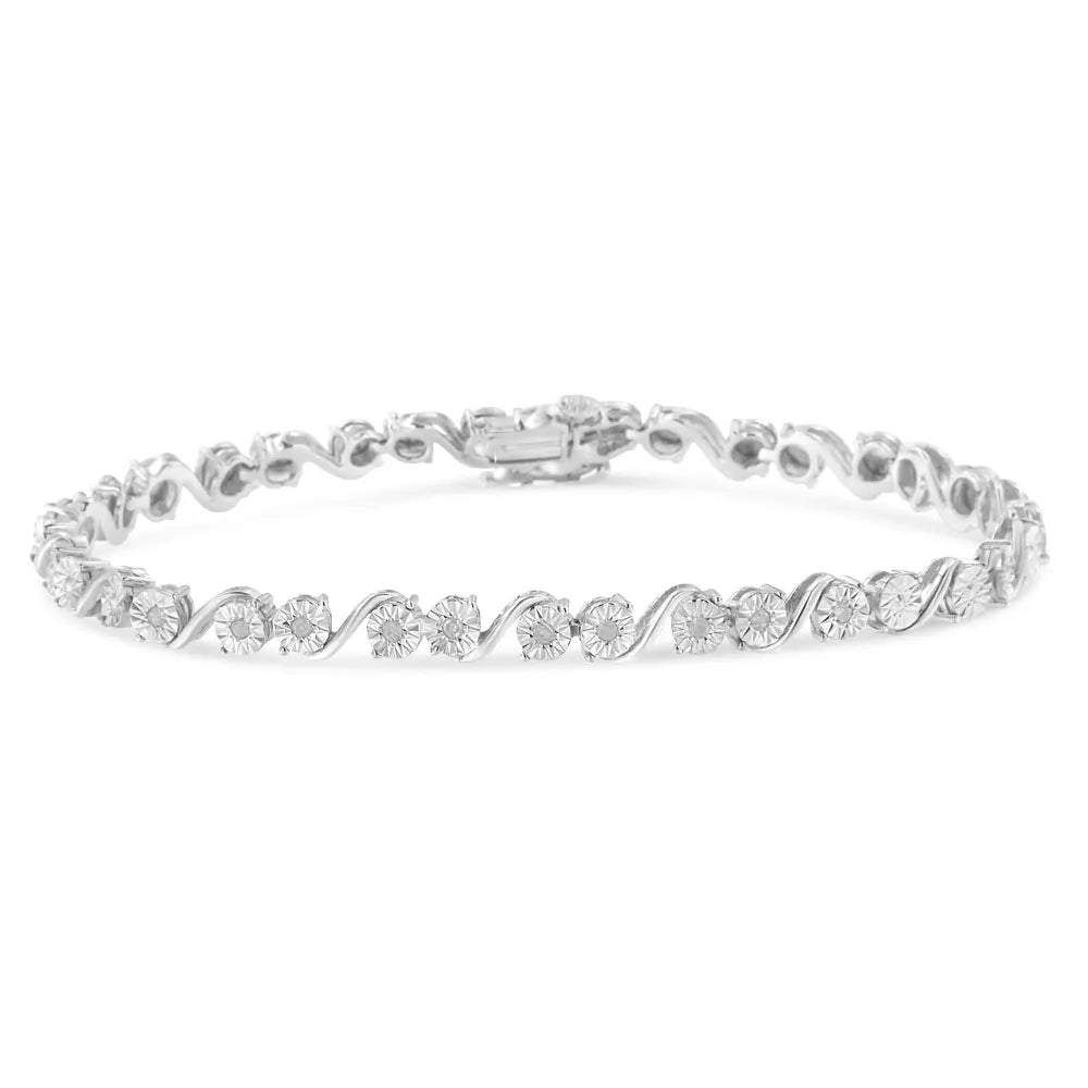 .925 sterling silver 1/10 cttw round diamond ’s’ link miracle plate tennis bracelet (i j color i3 clarity) 7 1/4’’