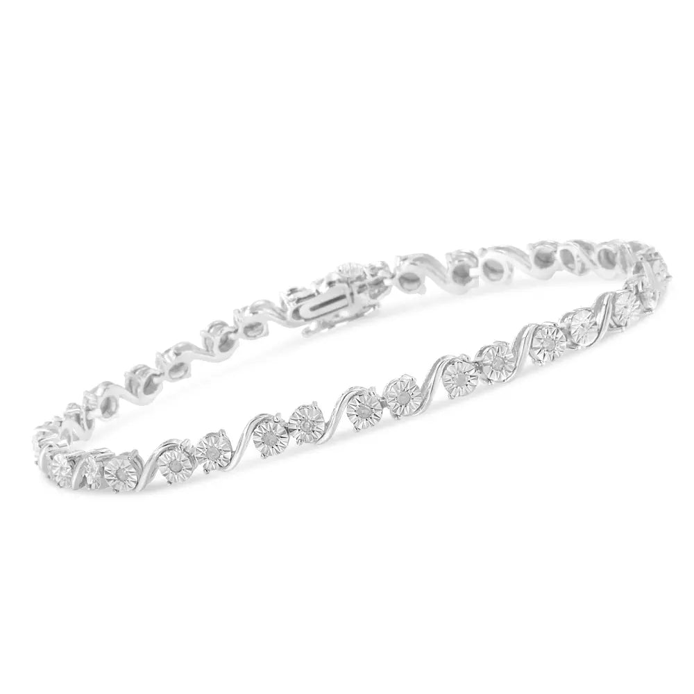 .925 sterling silver 1/10 cttw round diamond ’s’ link miracle plate tennis bracelet (i j color i3 clarity) 7 1/4’’