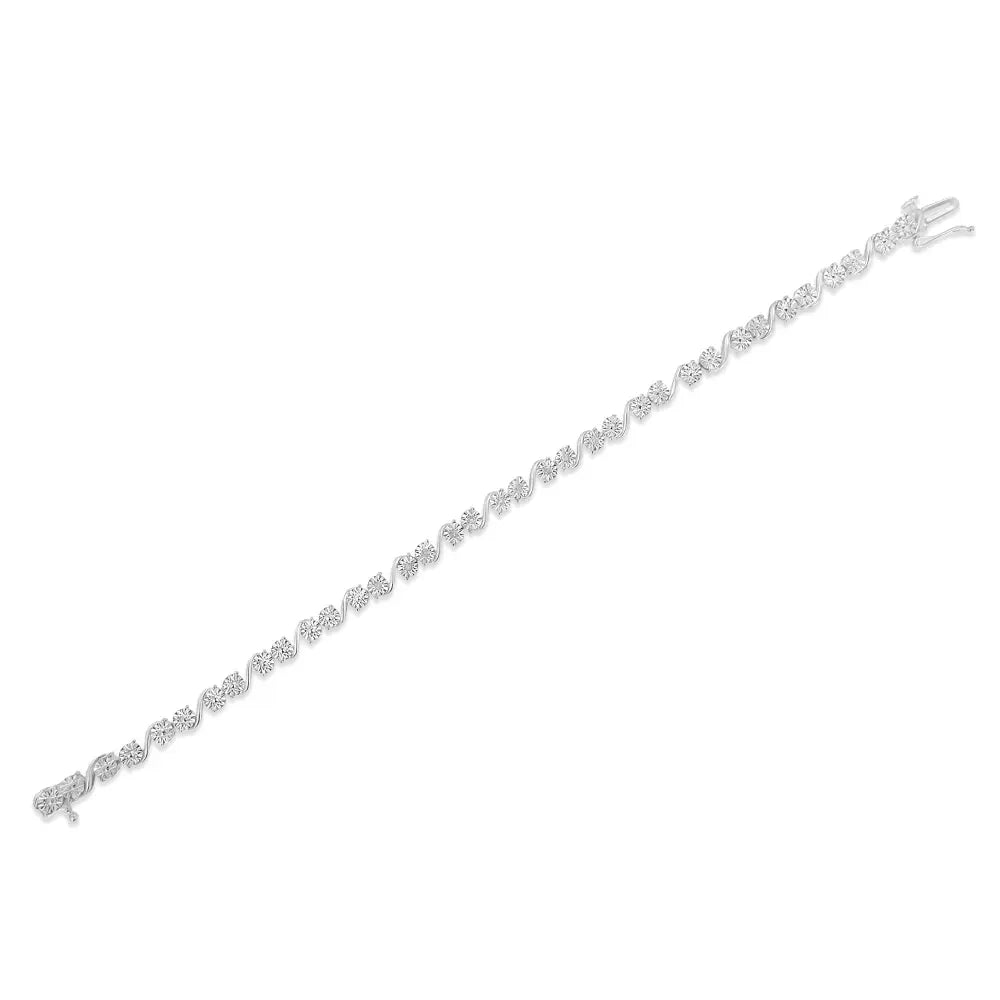 .925 sterling silver 1/10 cttw round diamond ’s’ link miracle plate tennis bracelet (i j color i3 clarity) 7 1/4’’
