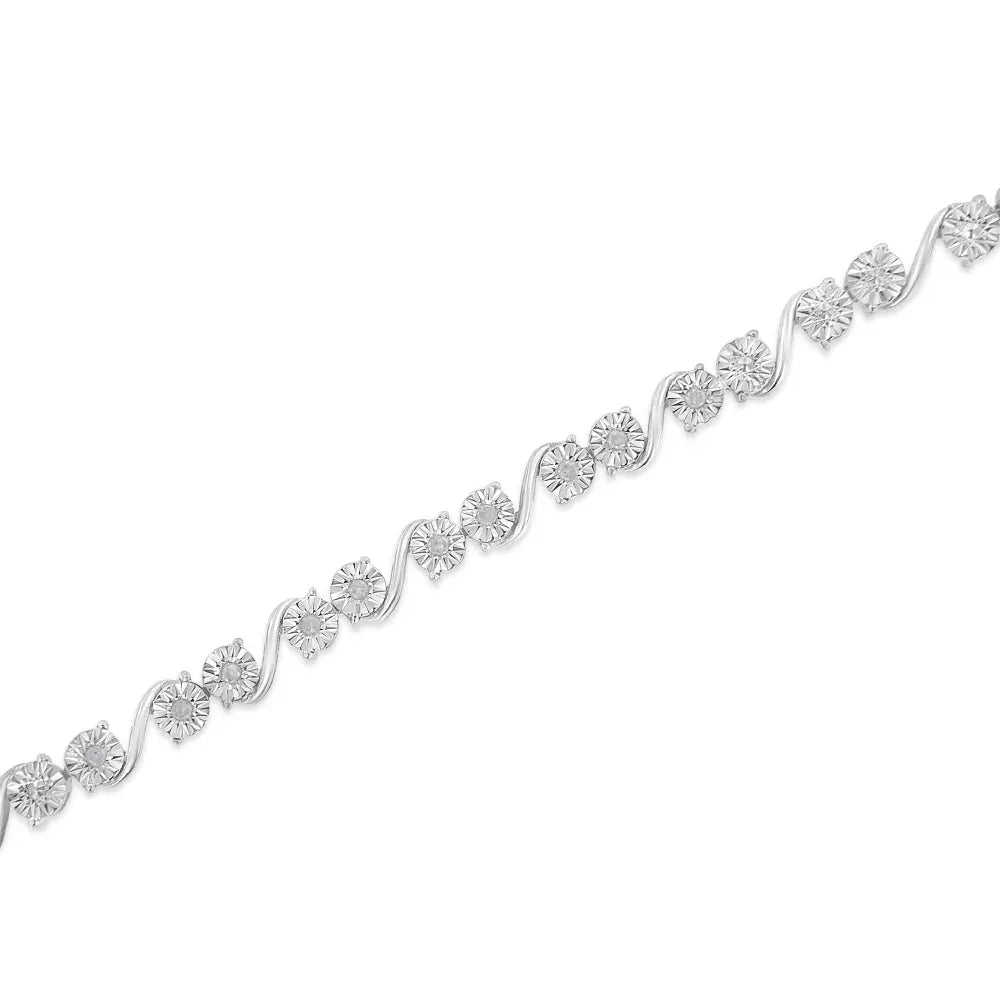 .925 sterling silver 1/10 cttw round diamond ’s’ link miracle plate tennis bracelet (i j color i3 clarity) 7 1/4’’