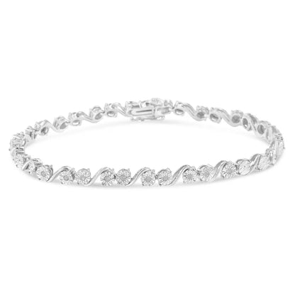 .925 sterling silver 1/10 cttw round diamond ’s’ link miracle plate tennis bracelet (i j color i3 clarity) 7 1/4’’