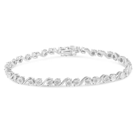 .925 sterling silver 1/10 cttw round diamond ’s’ link miracle plate tennis bracelet (i j color i3 clarity) 7 1/4’’