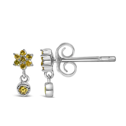 .925 Sterling Silver 1/10 Cttw Yellow Diamond Star Stud with Bezel Drop Dangle Earrings (Yellow Color, I2-I3 Clarity) - Bijoux-NYC Direct