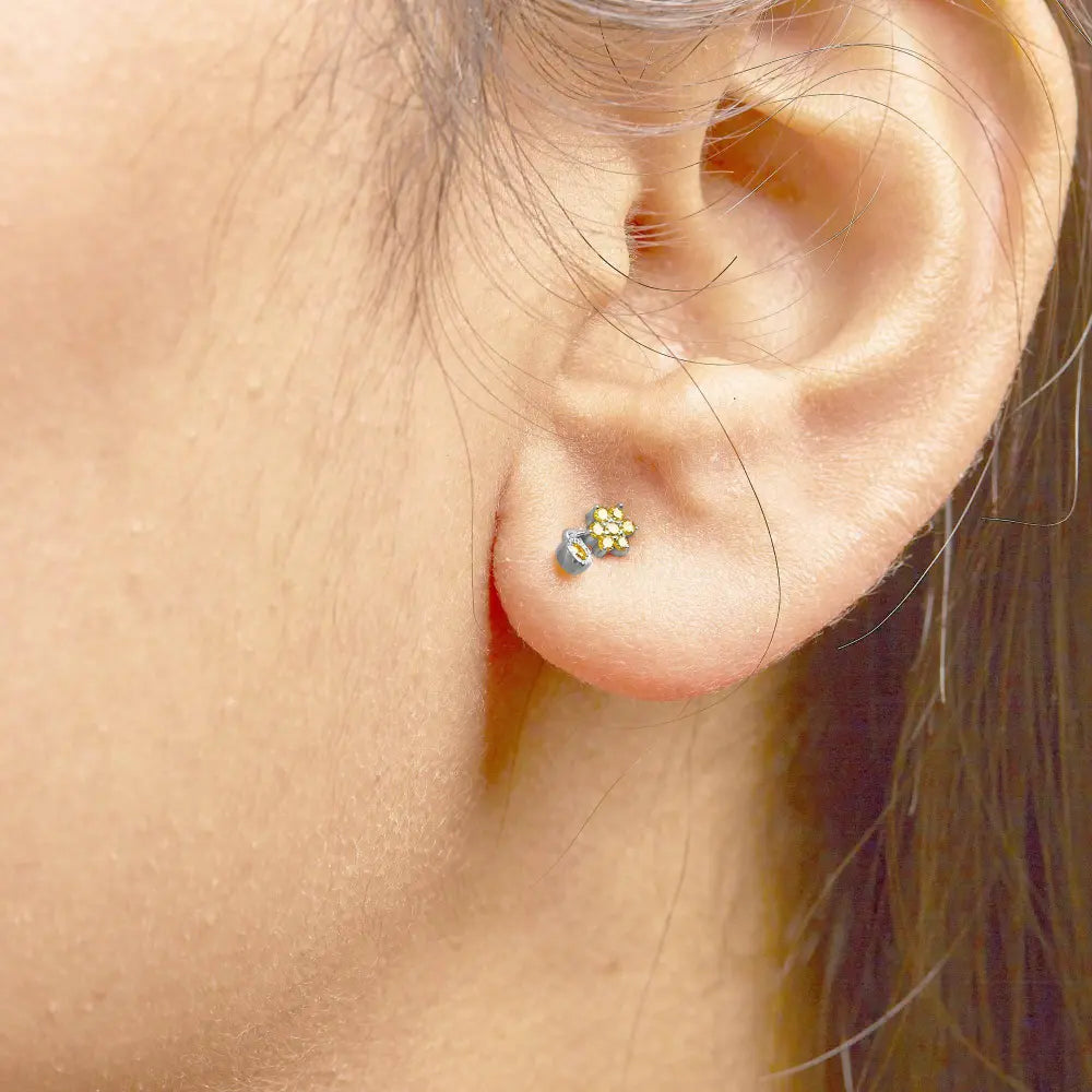 .925 Sterling Silver 1/10 Cttw Yellow Diamond Star Stud with Bezel Drop Dangle Earrings (Yellow Color, I2-I3 Clarity) - Bijoux-NYC Direct