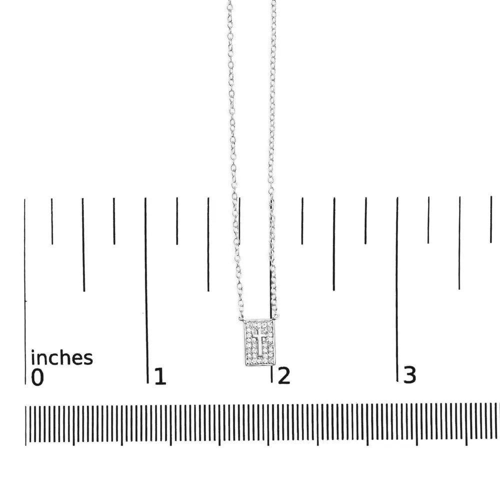 .925 sterling silver 1/10 ctw diamond inlaid cross dog tag pendant necklace (h i color i1 i2 clarity) 18’’
