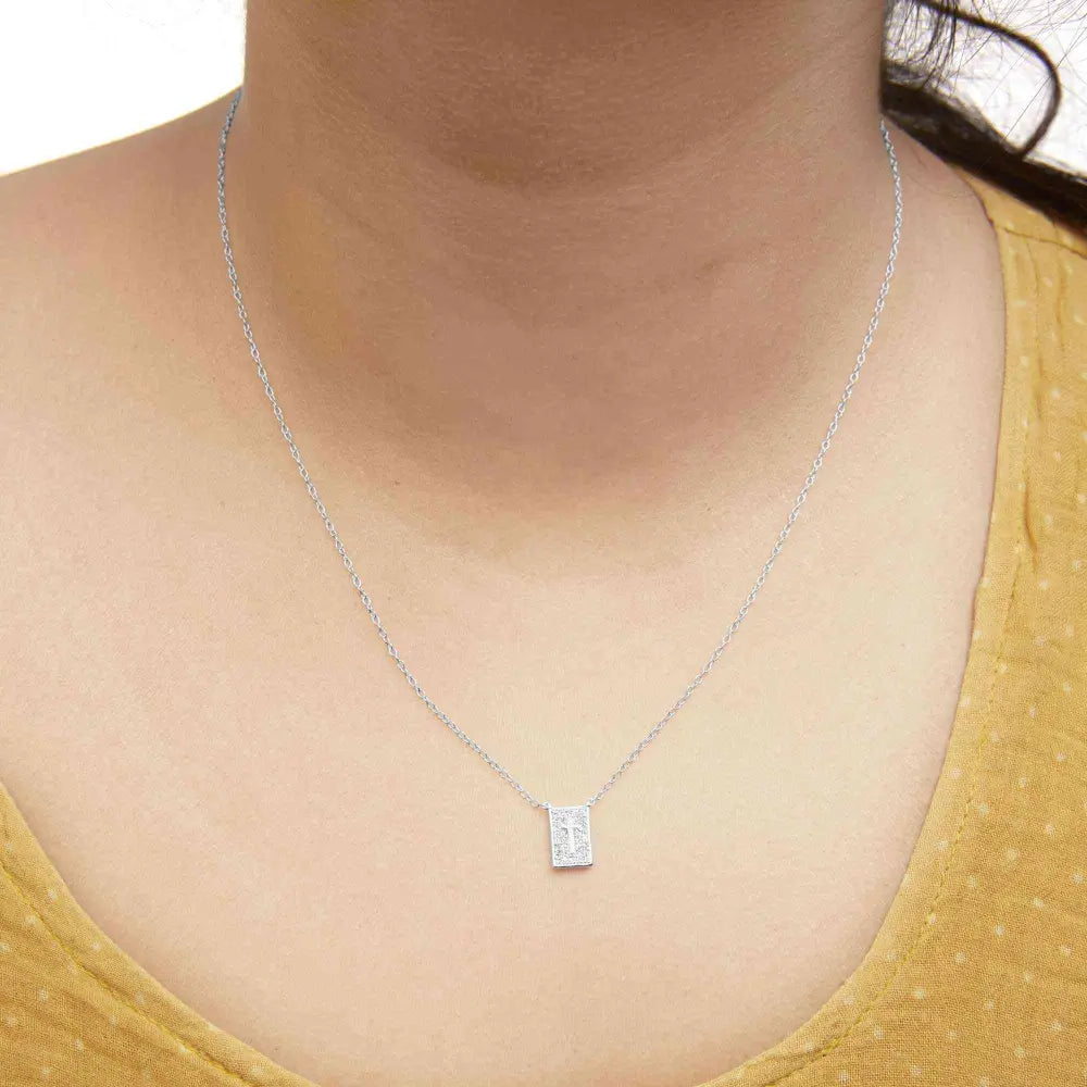 .925 sterling silver 1/10 ctw diamond inlaid cross dog tag pendant necklace (h i color i1 i2 clarity) 18’’