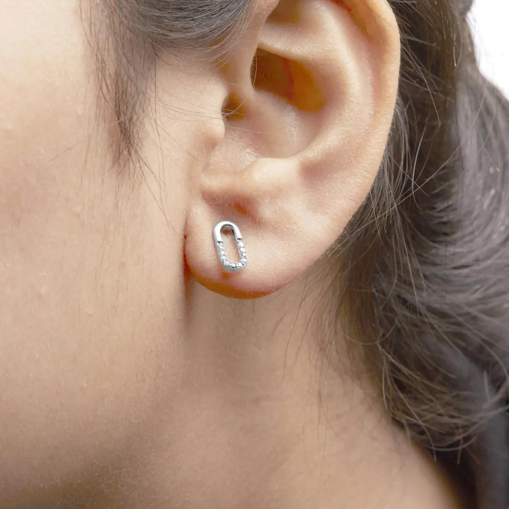 925 Sterling Silver 1/10 Diamond Diamond Paperclip Stud Earrings (H-I Color, I2-I3 Clarity) - Bijoux-NYC Direct