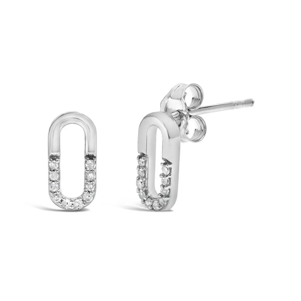 925 Sterling Silver 1/10 Diamond Diamond Paperclip Stud Earrings (H-I Color, I2-I3 Clarity) - Bijoux-NYC Direct