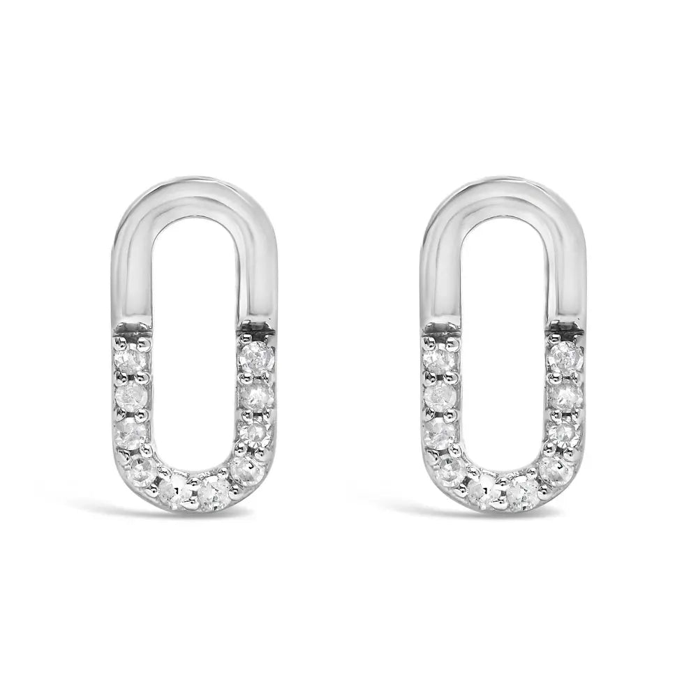 925 Sterling Silver 1/10 Diamond Diamond Paperclip Stud Earrings (H-I Color, I2-I3 Clarity) - Bijoux-NYC Direct