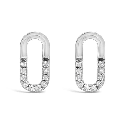 925 Sterling Silver 1/10 Diamond Diamond Paperclip Stud Earrings (H-I Color, I2-I3 Clarity) - Bijoux-NYC Direct
