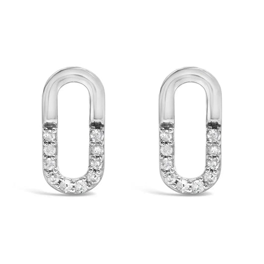 925 Sterling Silver 1/10 Diamond Diamond Paperclip Stud Earrings (H-I Color, I2-I3 Clarity) - Bijoux-NYC Direct