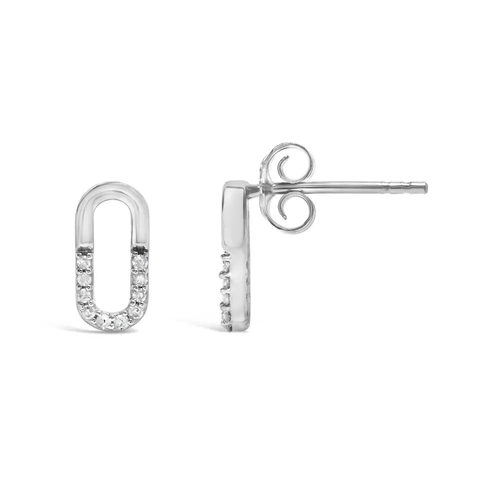 925 Sterling Silver 1/10 Diamond Diamond Paperclip Stud Earrings (H-I Color, I2-I3 Clarity) - Bijoux-NYC Direct