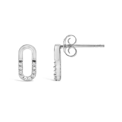 925 Sterling Silver 1/10 Diamond Diamond Paperclip Stud Earrings (H-I Color, I2-I3 Clarity) - Bijoux-NYC Direct
