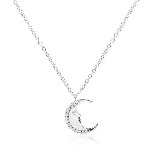.925 sterling silver 1/10ct diamond crescent man on the moon 18’’ pendant necklace (h i color si1 si2 clarity)