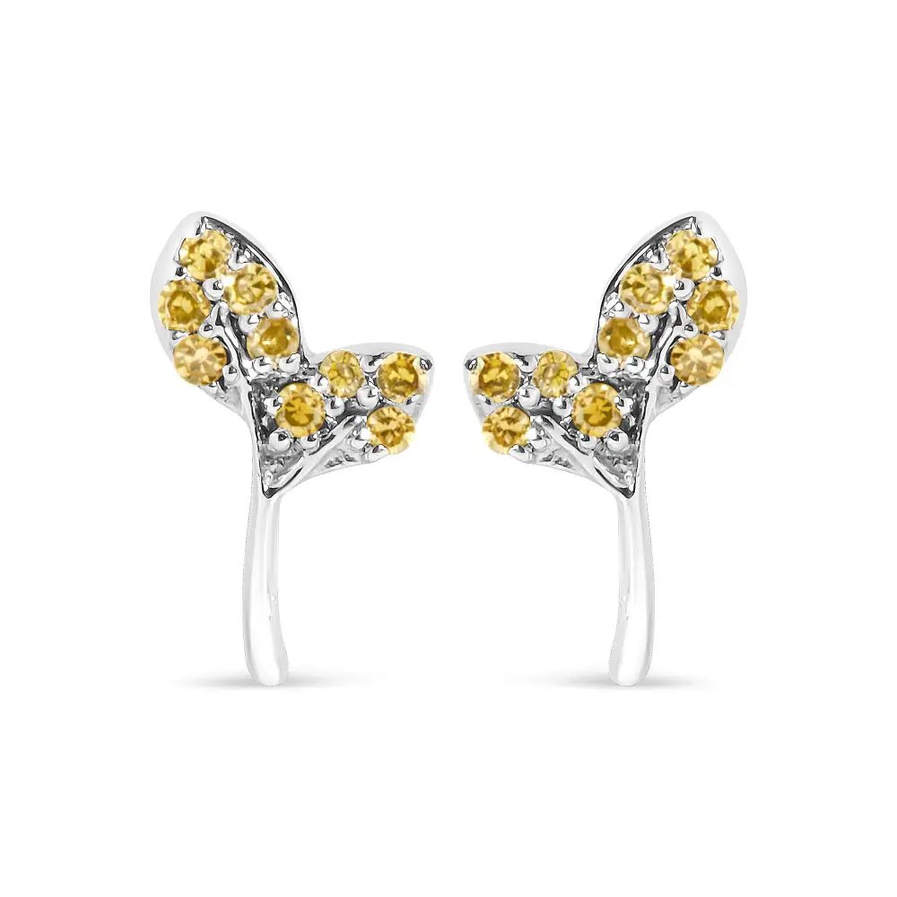 Treated yellow diamond leaf stud earrings in sterling silver – 1/16 cttw bijoux-nyc direct