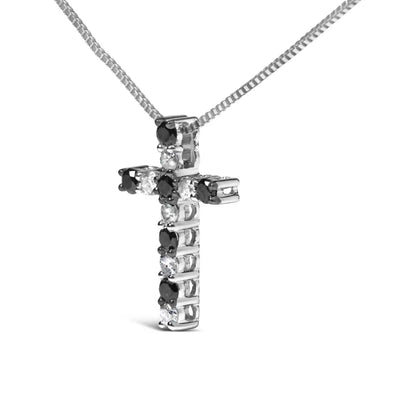 .925 sterling silver 1/2 cttw alternating black and white diamond cross pendant necklace (treated h i color i3 clarity) 18’’
