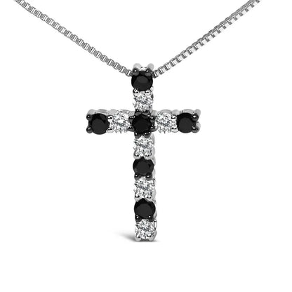 .925 sterling silver 1/2 cttw alternating black and white diamond cross pendant necklace (treated h i color i3 clarity) 18’’