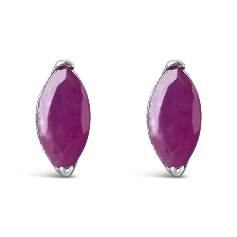 Marquise created pink ruby 1/2 cttw sterling silver solitaire stud earrings bijoux-nyc direct