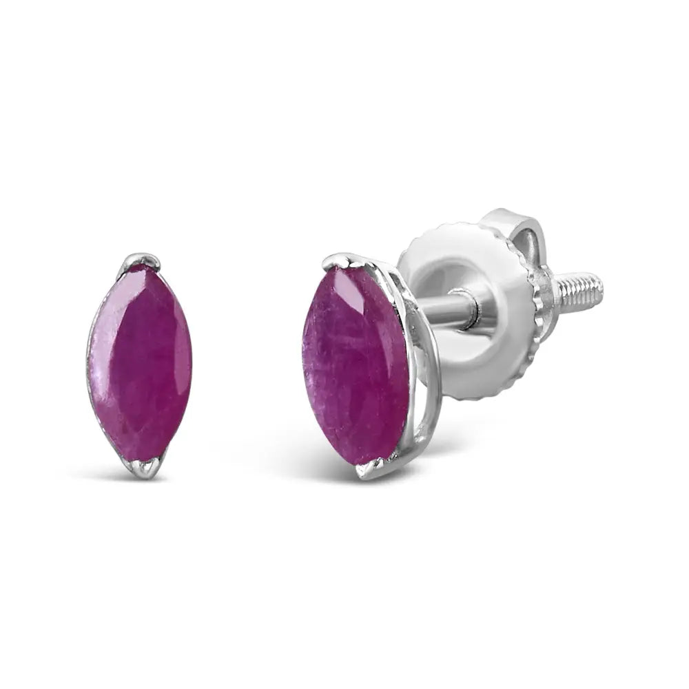 Marquise created pink ruby 1/2 cttw sterling silver solitaire stud earrings bijoux-nyc direct