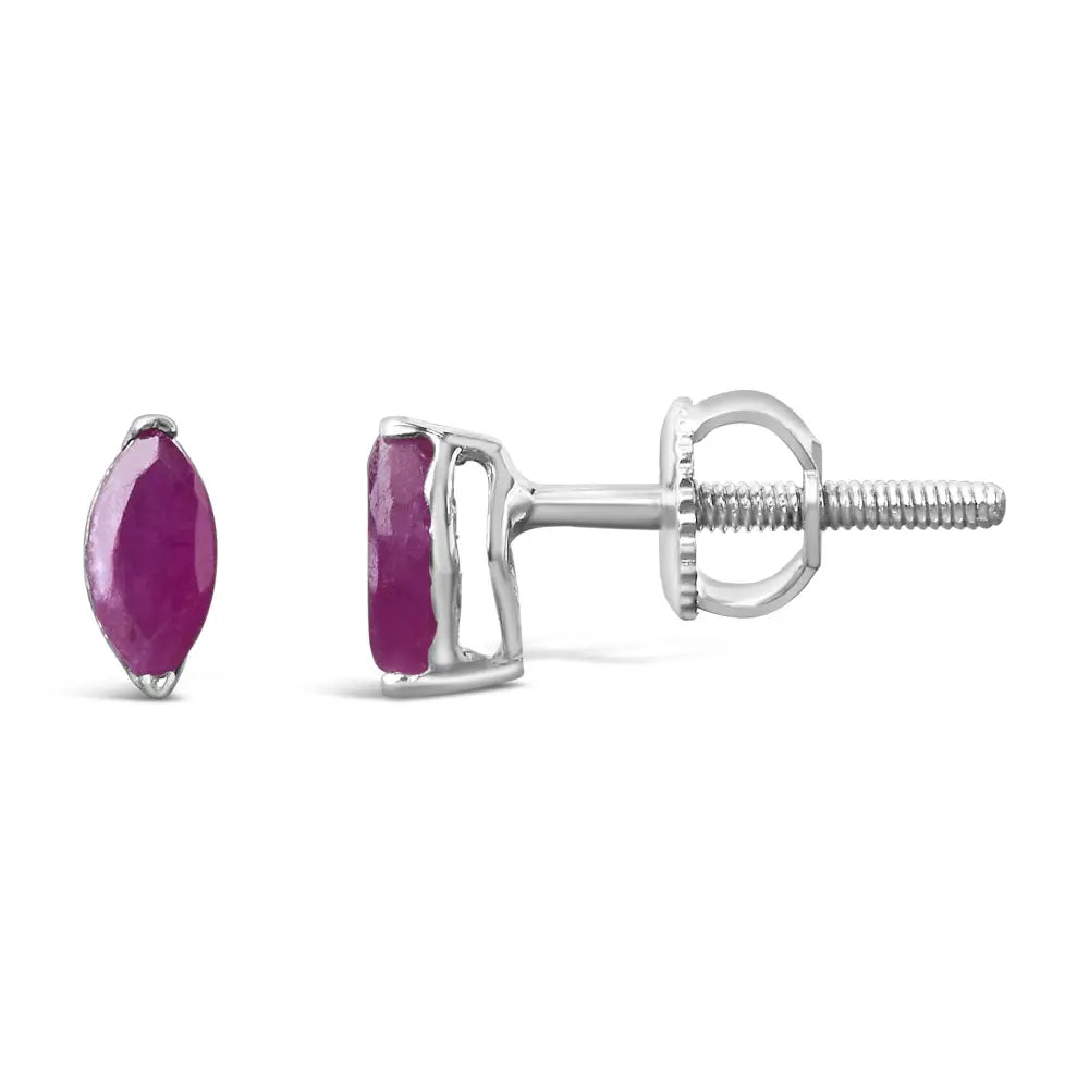 Marquise created pink ruby 1/2 cttw sterling silver solitaire stud earrings bijoux-nyc direct