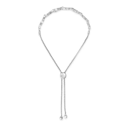 .925 sterling silver 1/2 cttw diamond alternating heart link adjustable bolo bracelet (i j color i3 clarity) 4’’ to 10’’ inches