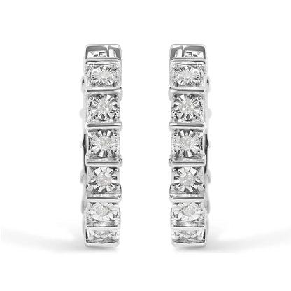 .925 Sterling Silver 1/2 Cttw Diamond Bar and Plate Eternity Hoop Earrings (I-J Color, I3 Clarity) - Bijoux-NYC Direct