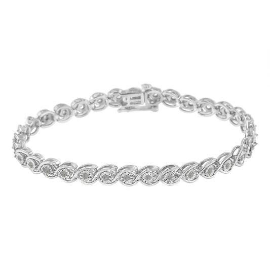 .925 sterling silver 1/2 cttw diamond criss cross miracle set 7’’ link bracelet (i j color i2 i3 clarity) bracelets/bracelet/link