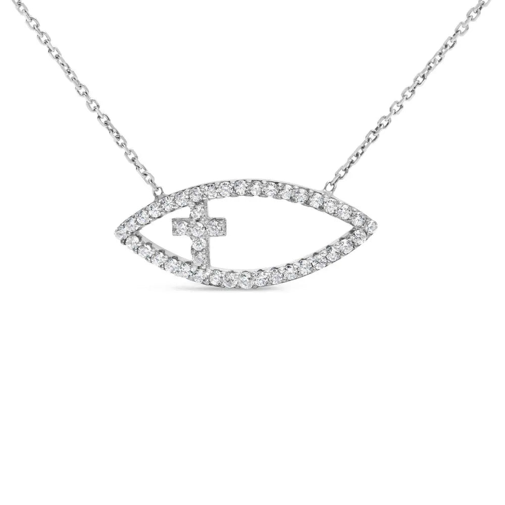 .925 sterling silver 1/2 cttw diamond cross and evil eye 18’’ inch pendant necklace (h i color si1 si2 clarity) necklaces/non