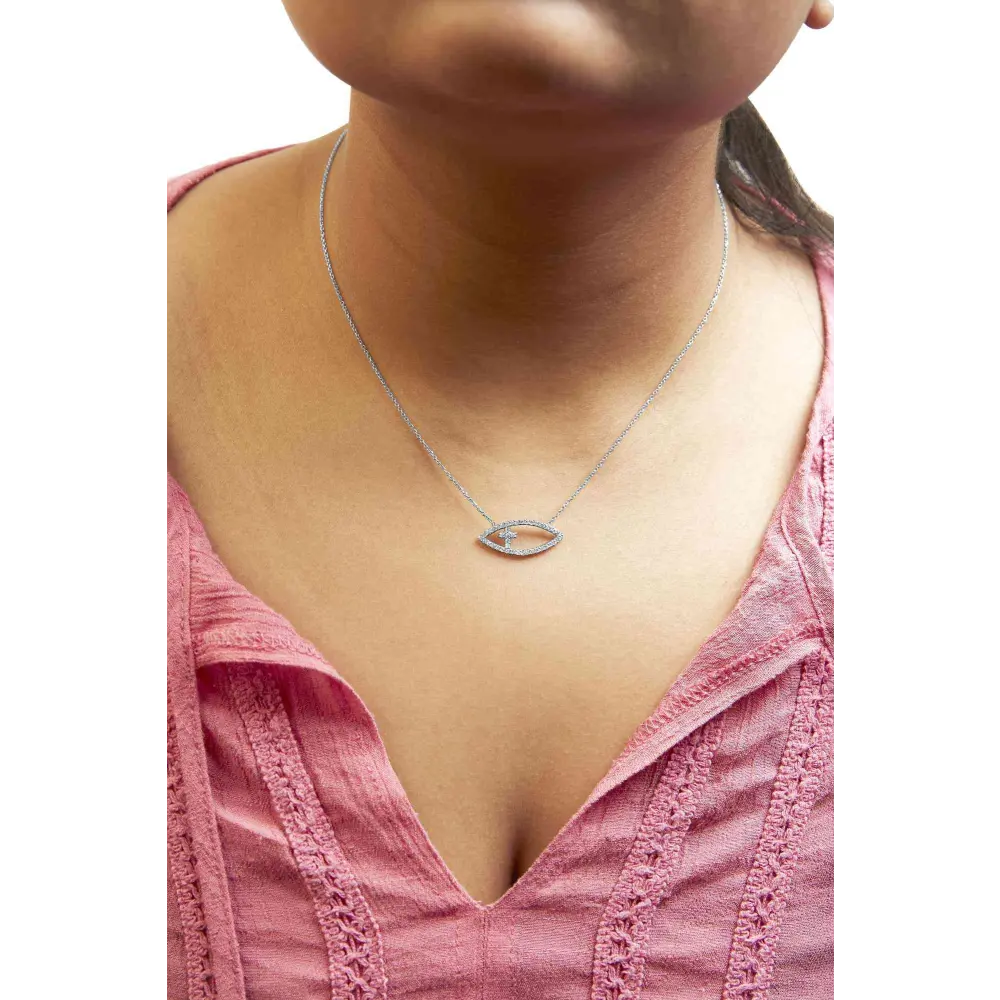 .925 sterling silver 1/2 cttw diamond cross and evil eye 18’’ inch pendant necklace (h i color si1 si2 clarity) necklaces/non