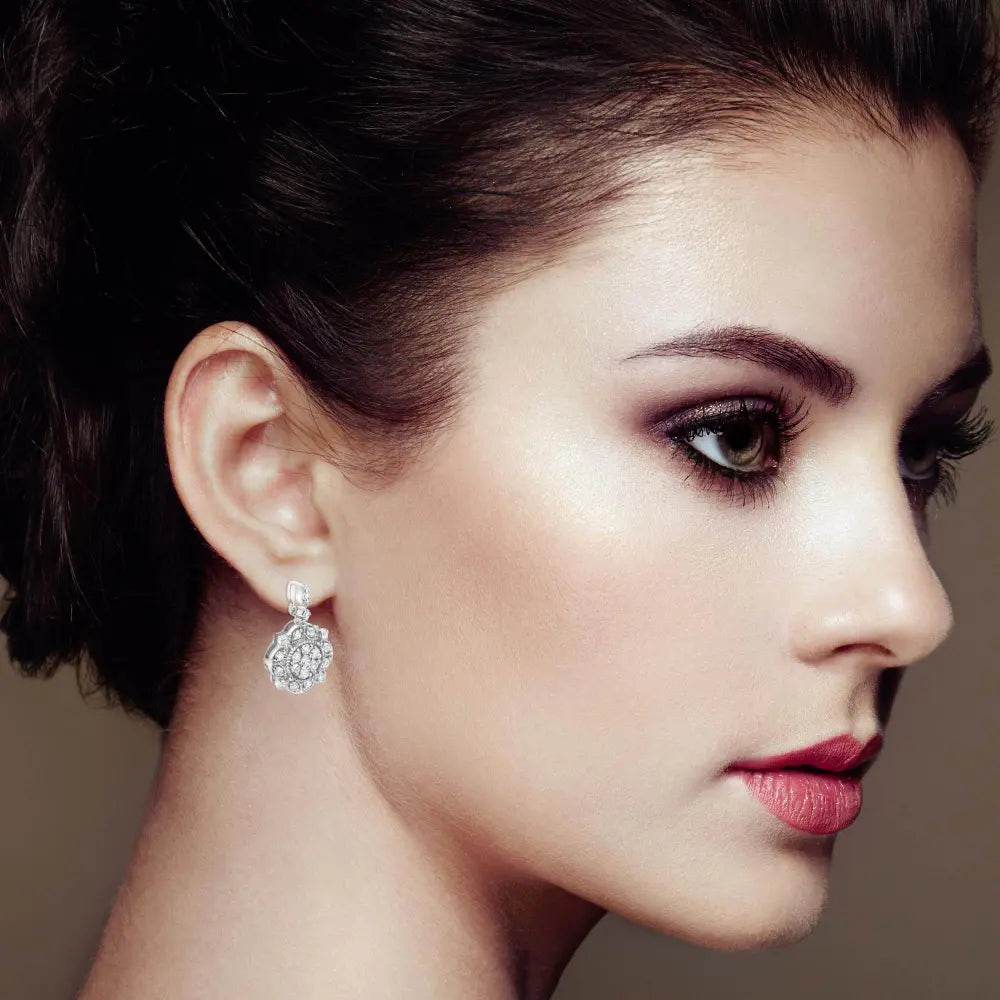 .925 Sterling Silver 1/2 Cttw Diamond Dangle Miligrain Earring (I-J Color, I2-I3 Clarity) - Bijoux-NYC Direct