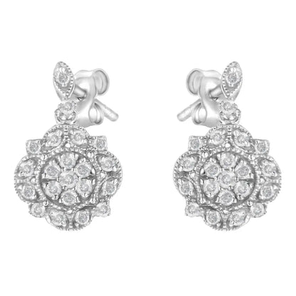 .925 Sterling Silver 1/2 Cttw Diamond Dangle Miligrain Earring (I-J Color, I2-I3 Clarity) - Bijoux-NYC Direct