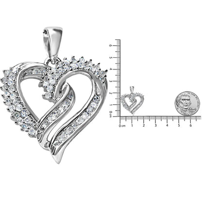 .925 Sterling Silver 1/2 Cttw Diamond Double Row Openwork Heart Pendant 18" Necklace (I-J Color, I3 Clarity) - Bijoux-NYC Direct