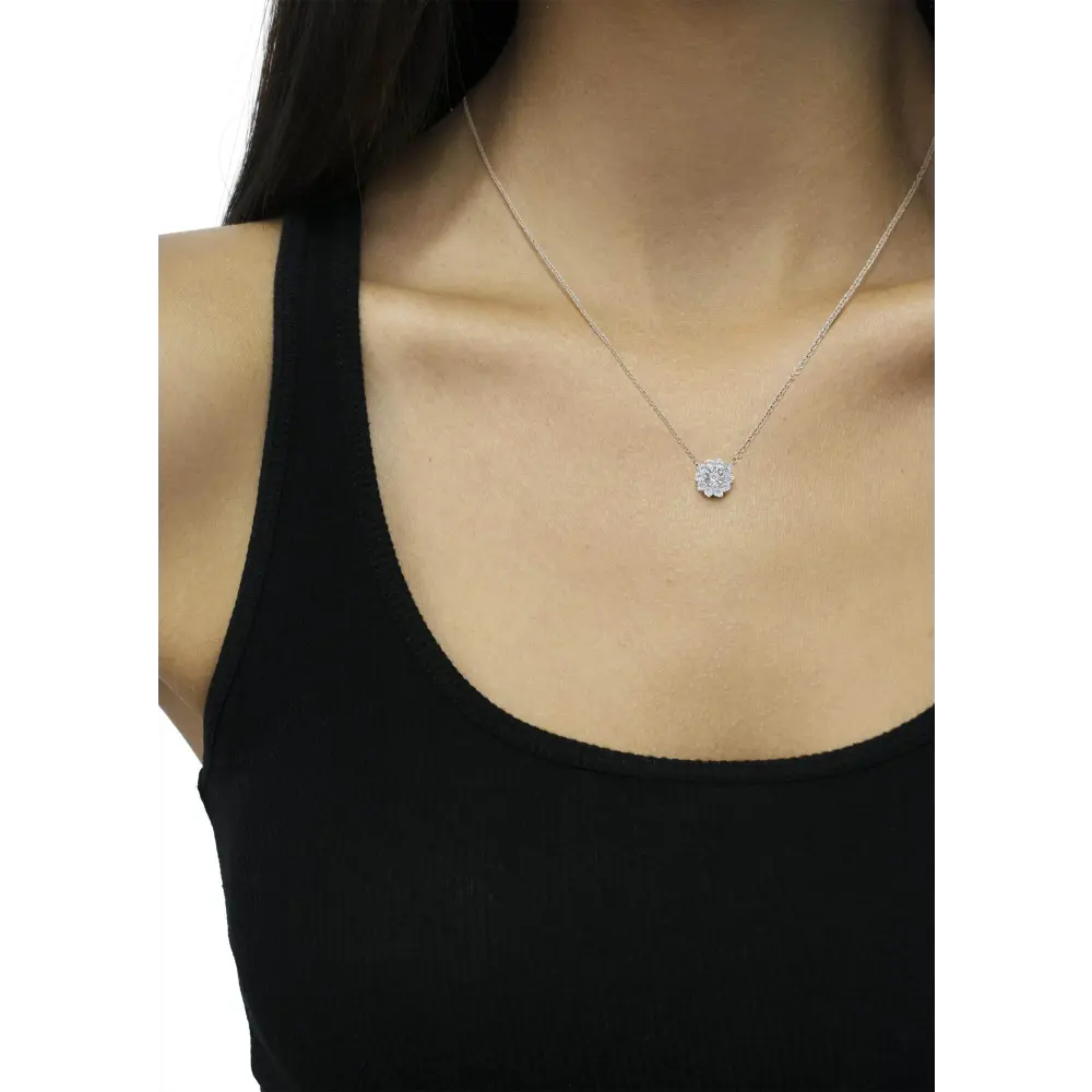 .925 Sterling Silver 1/2 Cttw Diamond Miracle Set Flower Cluster Pendant Necklace with Cable Chain (I-J Color, I1-I2 Clarity) - 18” - Bijoux-NYC Direct