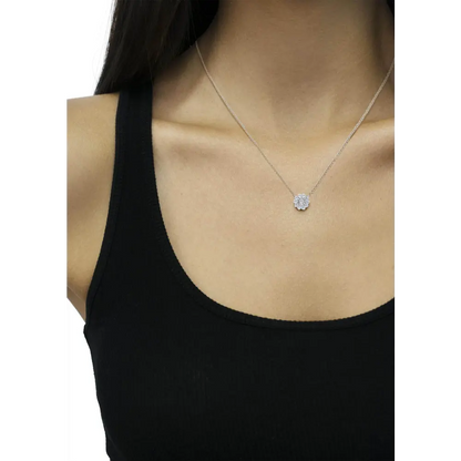 .925 Sterling Silver 1/2 Cttw Diamond Miracle Set Flower Cluster Pendant Necklace with Cable Chain (I-J Color, I1-I2 Clarity) - 18” - Bijoux-NYC Direct