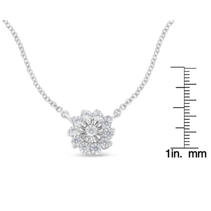 .925 Sterling Silver 1/2 Cttw Diamond Miracle Set Flower Cluster Pendant Necklace with Cable Chain (I-J Color, I1-I2 Clarity) - 18” - Bijoux-NYC Direct