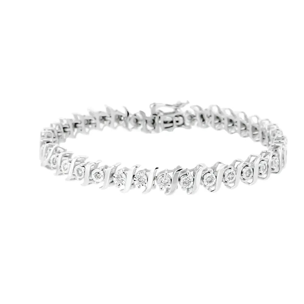 .925 Sterling Silver 1/2 Cttw Diamond Miracle Set "S" Link Tennis Bracelet - (J-K Color, I2-I3 Clarity) - Size 7.50 - Bijoux-NYC Direct