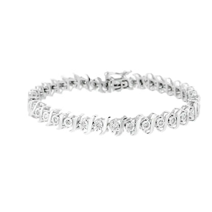 .925 Sterling Silver 1/2 Cttw Diamond Miracle Set "S" Link Tennis Bracelet - (J-K Color, I2-I3 Clarity) - Size 7.50 - Bijoux-NYC Direct