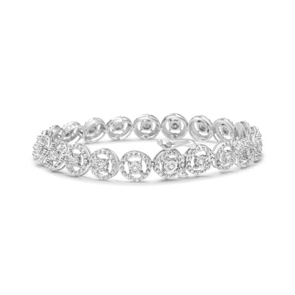 .925 Sterling Silver 1/2 Cttw Diamond Nested Circle Miracle Set Open Wheel 7.25" Fashion Link Bracelet (I-J Color, I3 Clarity) - Bijoux-NYC Direct