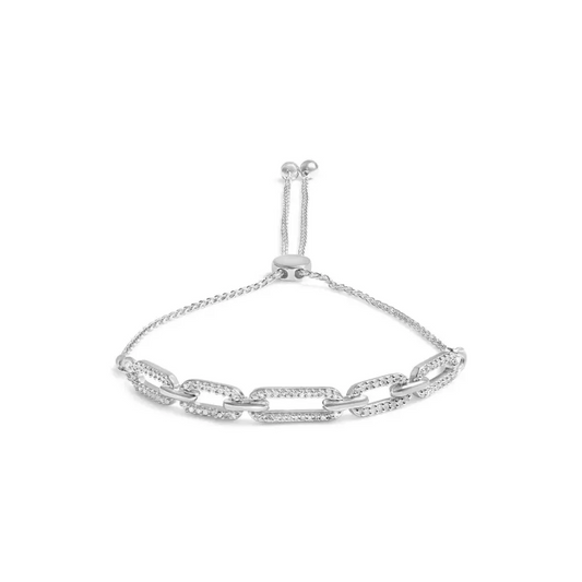 .925 Sterling Silver 1/2 Cttw Diamond Paperclip Link Adjustable Bolo Bracelet (G-H Color, SI1-SI2 Clarity) - Bijoux-NYC Direct