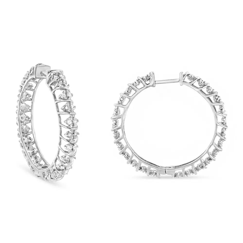 .925 Sterling Silver 1/2 Cttw Diamond Wire Cage Style Hoop Earring (I-J Color, I2-I3 Clarity) - Bijoux-NYC Direct
