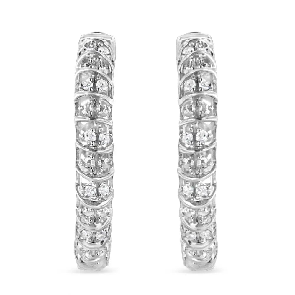 .925 Sterling Silver 1/2 Cttw Diamond Wire Cage Style Hoop Earring (I-J Color, I2-I3 Clarity) - Bijoux-NYC Direct