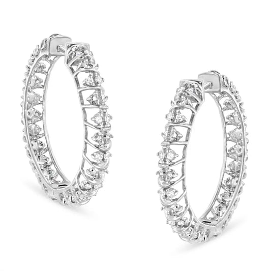 .925 Sterling Silver 1/2 Cttw Diamond Wire Cage Style Hoop Earring (I-J Color, I2-I3 Clarity) - Bijoux-NYC Direct
