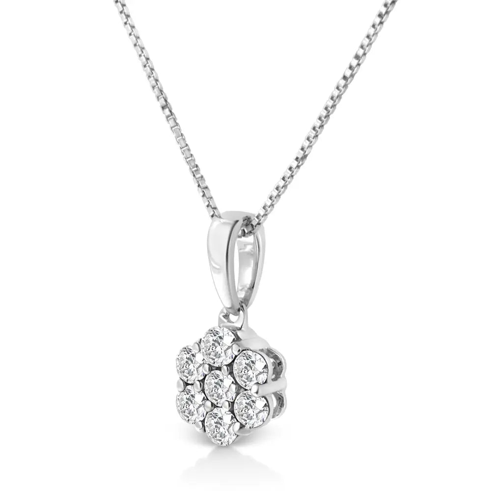 .925 Sterling Silver 1/2 Cttw Lab Grown Diamond 7 Stone Floral Cluster 18" Pendant Necklace (F-G Color, SI1-SI2 Clarity) - Bijoux-NYC Direct
