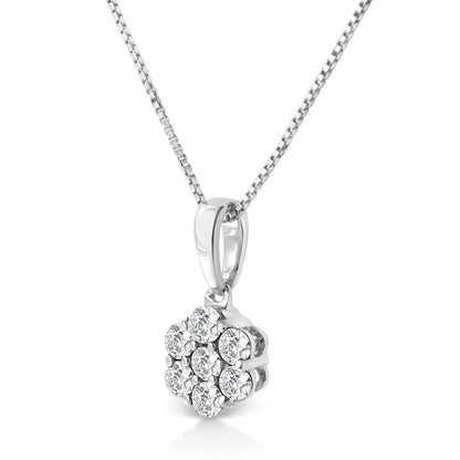 .925 Sterling Silver 1/2 Cttw Lab Grown Diamond 7 Stone Floral Cluster 18" Pendant Necklace (F-G Color, SI1-SI2 Clarity) - Bijoux-NYC Direct