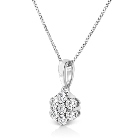 .925 Sterling Silver 1/2 Cttw Lab Grown Diamond 7 Stone Floral Cluster 18" Pendant Necklace (F-G Color, SI1-SI2 Clarity) - Bijoux-NYC Direct