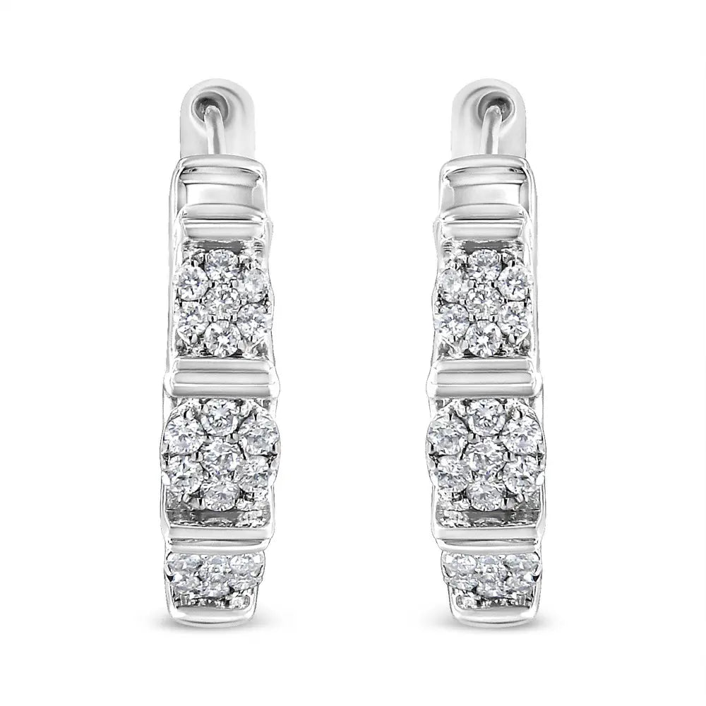 .925 Sterling Silver 1/2 Cttw Lab Grown Round Diamond Floral Cluster Hoop Earrings (F-G Color, SI1-SI2 Clarity) - Bijoux-NYC Direct