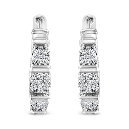 .925 Sterling Silver 1/2 Cttw Lab Grown Round Diamond Floral Cluster Hoop Earrings (F-G Color, SI1-SI2 Clarity) - Bijoux-NYC Direct