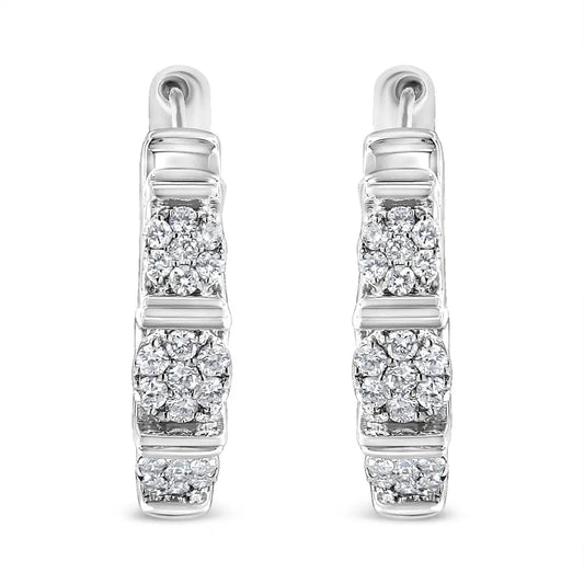 .925 Sterling Silver 1/2 Cttw Lab Grown Round Diamond Floral Cluster Hoop Earrings (F-G Color, SI1-SI2 Clarity) - Bijoux-NYC Direct