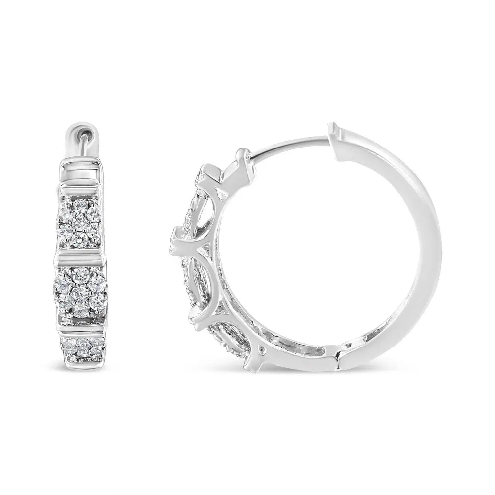 .925 Sterling Silver 1/2 Cttw Lab Grown Round Diamond Floral Cluster Hoop Earrings (F-G Color, SI1-SI2 Clarity) - Bijoux-NYC Direct